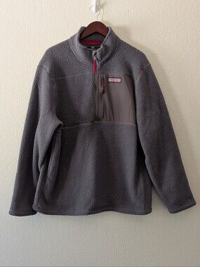 Vineyard Vines Men's Pullover Fleece Quarter Zip Sweatshirt Sweater Gray XL